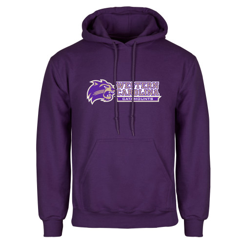  Purple Fleece Hoodie - Mascot Head Next to Wordmark