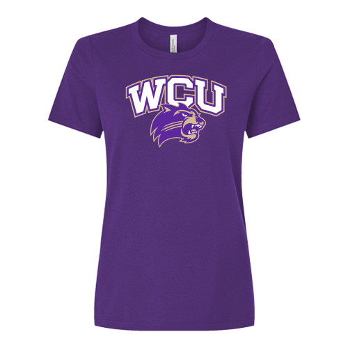  Bella + Canvas Womens Purple Relaxed Cotton T Shirt - Primary Athletic Mark