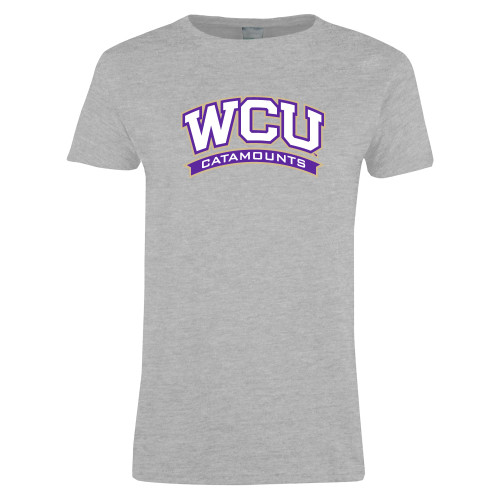  Womens Grey Short Sleeve Tee - Arched WCU Catamounts Mark
