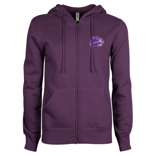  ENZA Womens Purple Fleece Full Zip Hoodie - Catamount Head