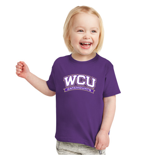 WCU Catamounts Swirls Purple Sleeveless Ruffle Onesie Logo