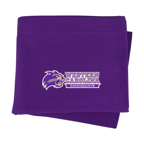  Purple Sweatshirt Blanket - Mascot Head Next to Wordmark