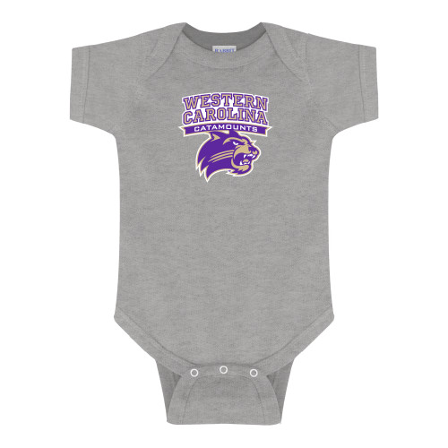  Grey Infant Onesie - Arched Wordmark Over Mascot Head