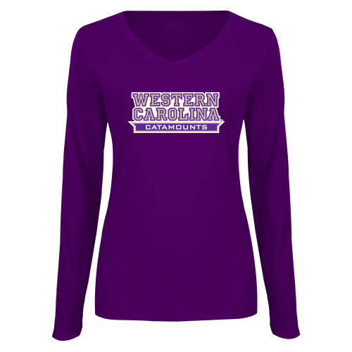  Womens Purple Long Sleeve V Neck Tee  - Western Carolina Catamounts