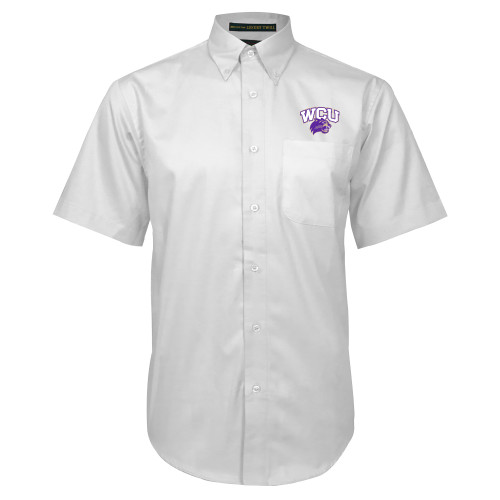  White Twill Button Down Short Sleeve - Primary Athletic Mark