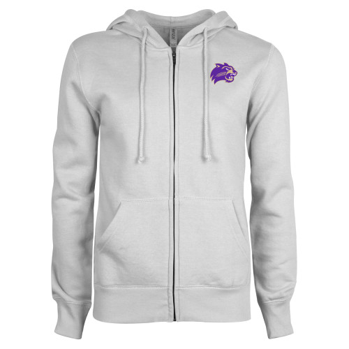  ENZA Womens White Fleece Full Zip Hoodie - Catamount Head