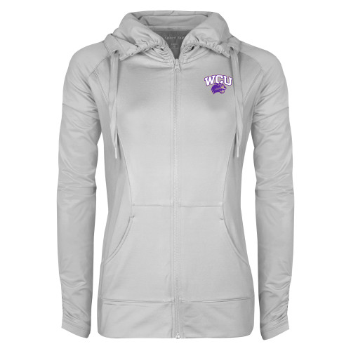  Womens White Sport Wick Stretch Full Zip Jacket - Primary Athletic Mark