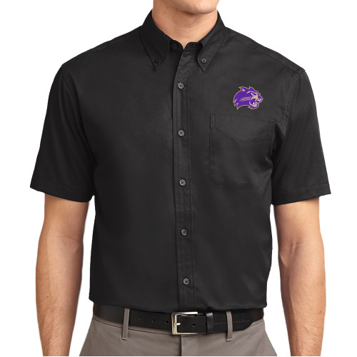  Black Twill Button Down Short Sleeve - Catamount Head