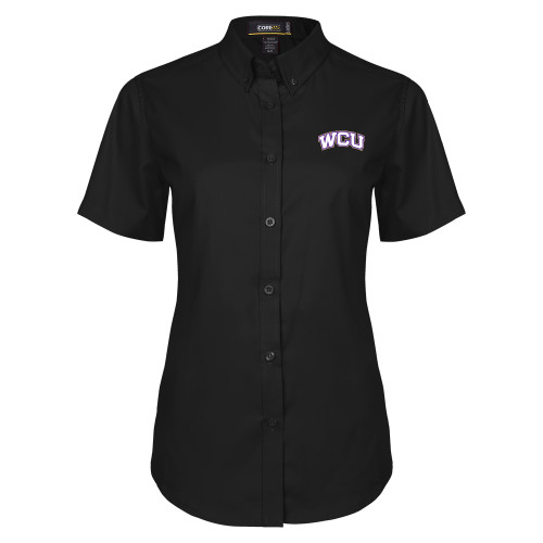  Womens Black Twill Button Up Short Sleeve - WCU Arched