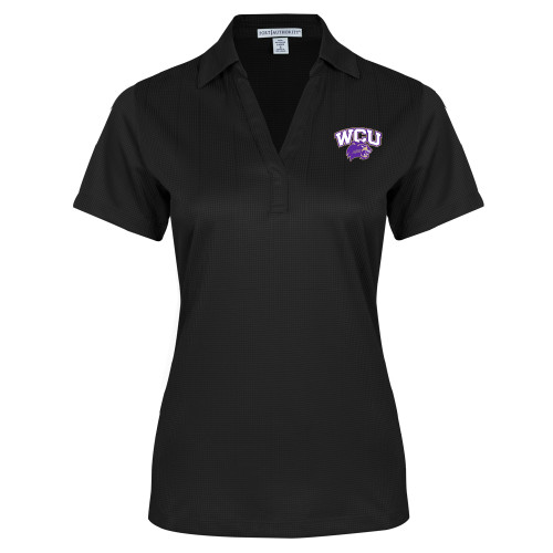  Womens Black Performance Fine Jacquard Polo - Primary Athletic Mark