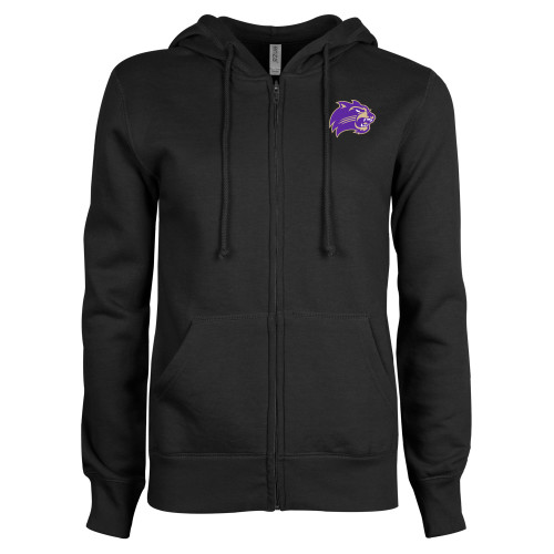  ENZA Womens Black Fleece Full Zip Hoodie - Catamount Head
