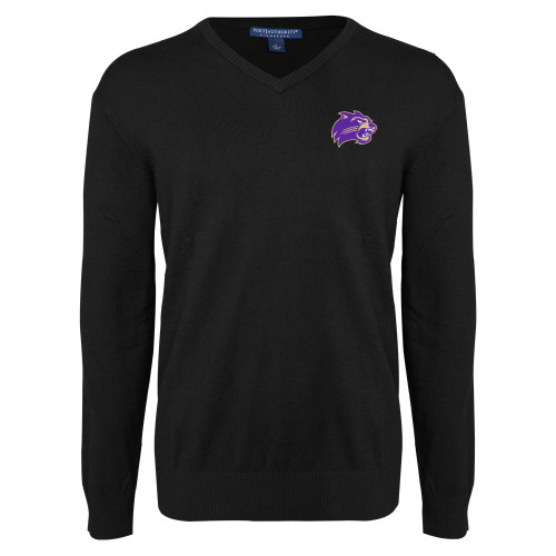  Black VNeck Sweater - Catamount Head