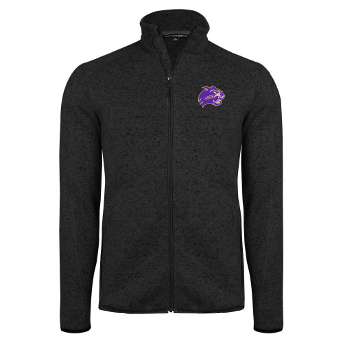  Black Heather  Sweater Fleece Jacket - Catamount Head