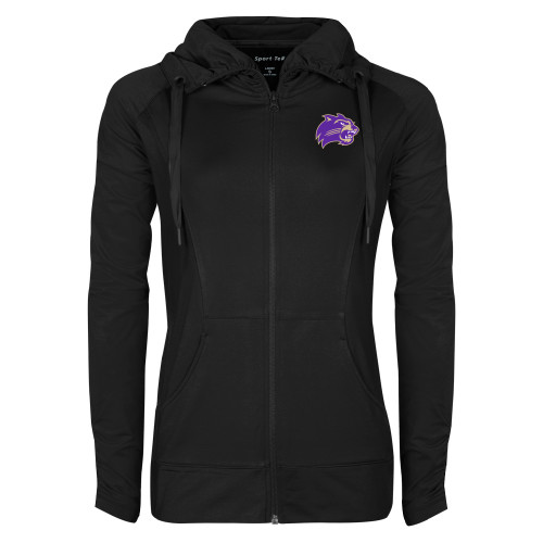  Womens Black Sport Wick Stretch Full Zip Jacket - Catamount Head