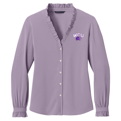  Brooks Brothers Womens Purple Ash Long Sleeve Ruffle Collar Blouse - Primary Athletic Mark