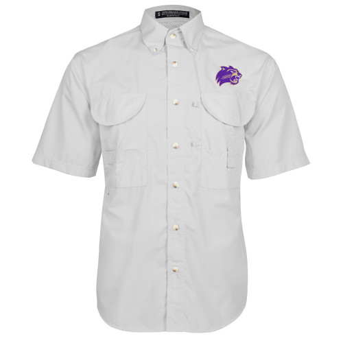  White Fishing Shirt Performance Short Sleeve - Catamount Head