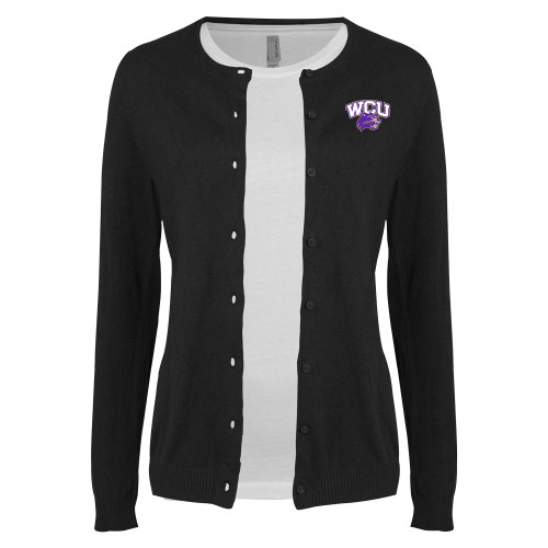  Womens Black Cardigan Sweater - Primary Athletic Mark
