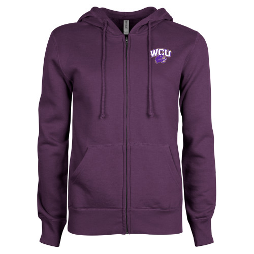 ENZA Womens Purple Fleece Full Zip Hoodie - Primary Athletic Mark