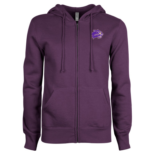  ENZA Womens Purple Fleece Full Zip Hoodie - Catamount Head