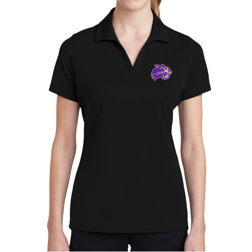  Womens Black Dry Mesh Polo - Catamount Head