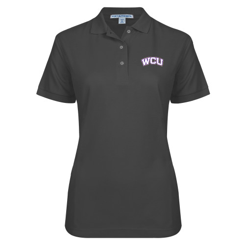  Womens Silk Touch Charcoal Pique Polo - WCU Arched