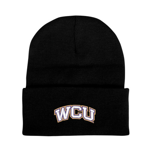  Black Knit Beanie w/Cuff - WCU Arched