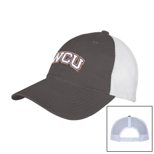  Charcoal/White Mesh Back Unstructured Low Profile Hat - WCU Arched