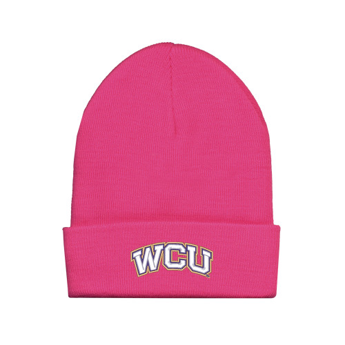  Fleece Lined Neon Pink Knit Beanie - WCU Arched