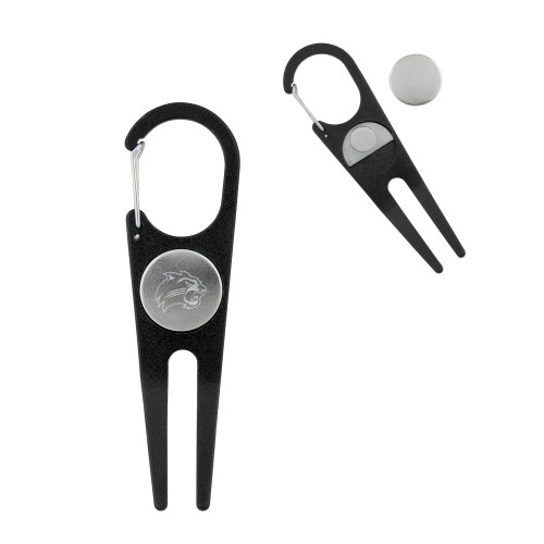  Black Aluminum Divot Tool/Ball Marker - Catamount Head Engraved