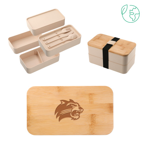  Stackable Bamboo Fiber Beige Bento Box - Primary Athletic Mark Engraved