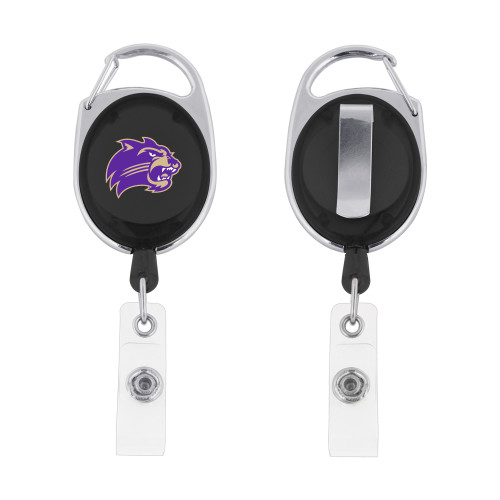  Black Oval Retractable Badge Holder w/Clip - Catamount Head