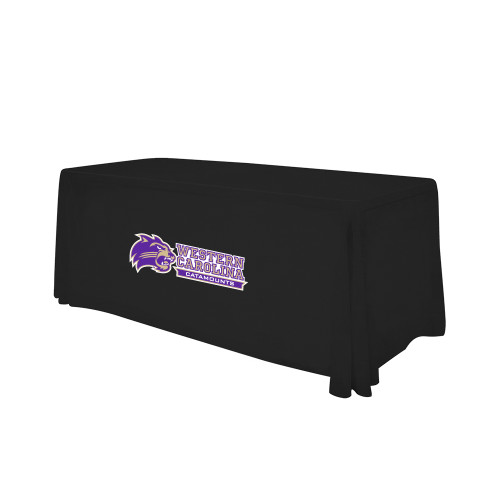  Black 6 foot Table Throw - Mascot Head Next to Wordmark
