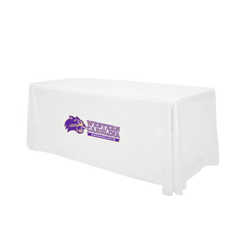  White 6 foot Table Throw - Mascot Head Next to Wordmark