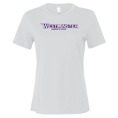  Bella + Canvas Womens White Relaxed Cotton T Shirt - Westminster Athletic Word Mark