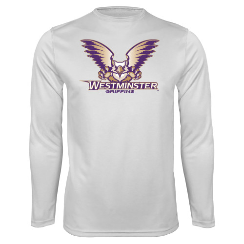  White Performance Long Sleeve Shirt - Westminster Primary Mark
