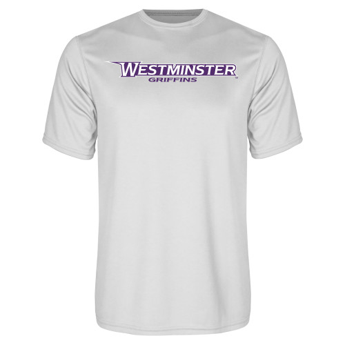  White Performance Tee - Westminster Athletic Word Mark