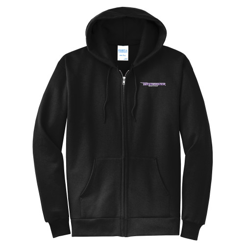  Extended Black Fleece Full Zip Hoodie - Westminster Athletic Word Mark