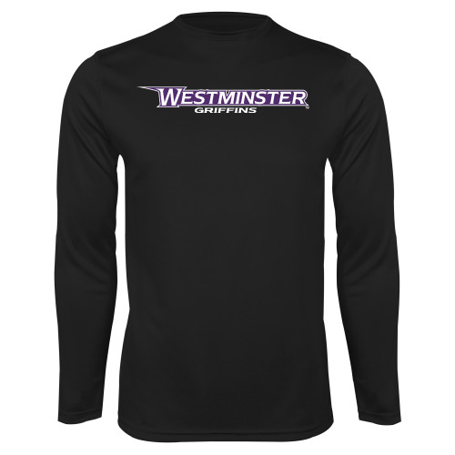  Black Performance Long Sleeve Shirt - Westminster Athletic Word Mark
