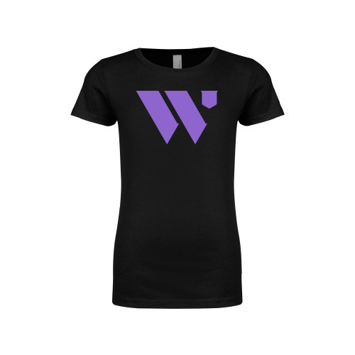  Next Level Girls Black Fashion Fit T Shirt - WU Logo Mark