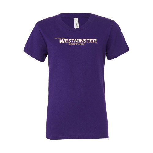  Bella + Canvas Youth Purple Jersey T Shirt - Westminster Athletic Word Mark