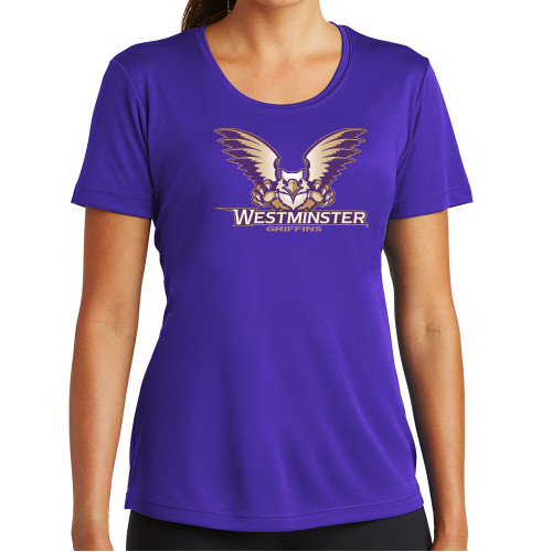  Womens Purple Performance Tee - Westminster Primary Mark