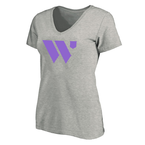  Womens Plus Heather Grey V Neck T Shirt - WU Logo Mark