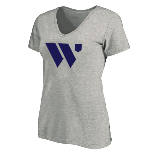  Womens Plus Heather Grey V Neck T Shirt - WU Logo Mark