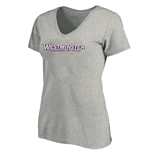  Womens Plus Heather Grey V Neck T Shirt - Westminster University Womens Ski Team
