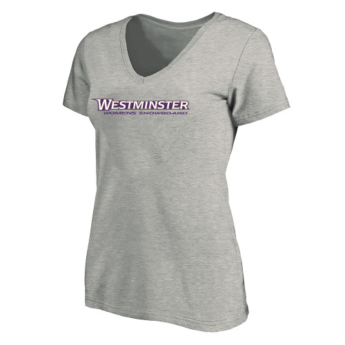  Womens Plus Heather Grey V Neck T Shirt - Westminster University Womens Snowboard