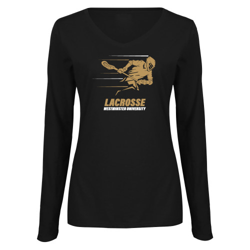  Womens Black Long Sleeve V Neck Tee  - Westminster Lacrosse