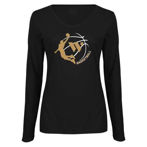  Womens Black Long Sleeve V Neck Tee  - Westminster Basketball