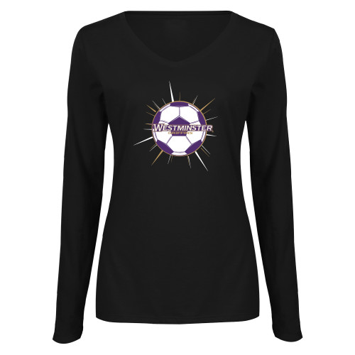  Womens Black Long Sleeve V Neck Tee  - Westminster Soccer