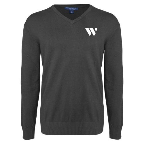  Charcoal Heather VNeck Sweater - WU Logo Mark