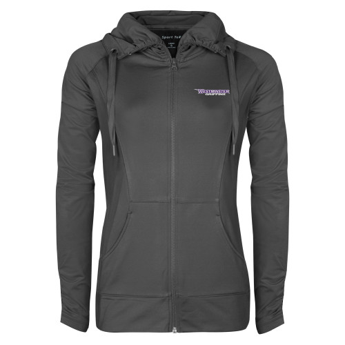 Womens Charcoal Sport Wick Stretch Full Zip Jacket - Westminster Athletic Word Mark